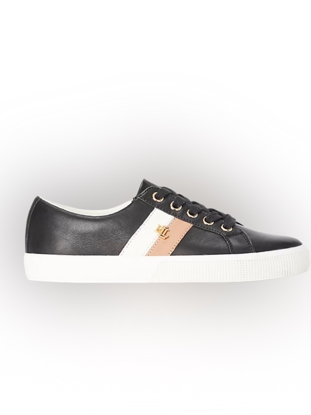 Ralph Lauren Women’s Janson II Sneakers /Trainer’s  Leather Black Tan Ivory Sz 6